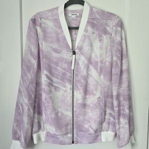 Helmut Lang Pink Marble Print Silk Bomber Jacket Size M
